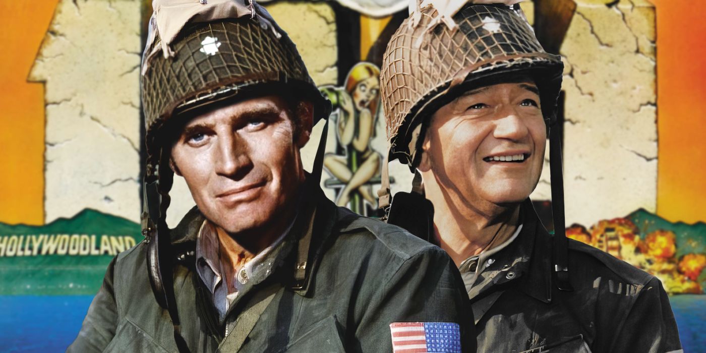 John Wayne and Charleton Heston in army uniforms