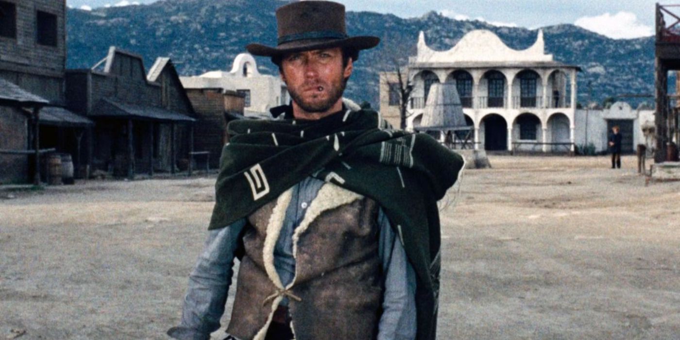 The Man With No Name on a Western street in A Fistful of Dollars