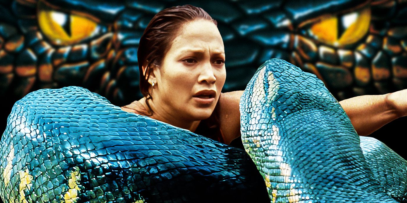Jennifer Lopez with the snake from Anaconda