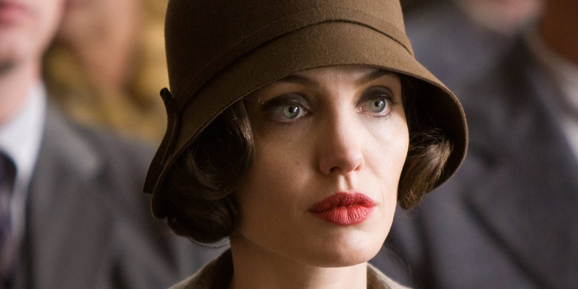 A close-up shot of Angelina Jolie looking serious in Changeling