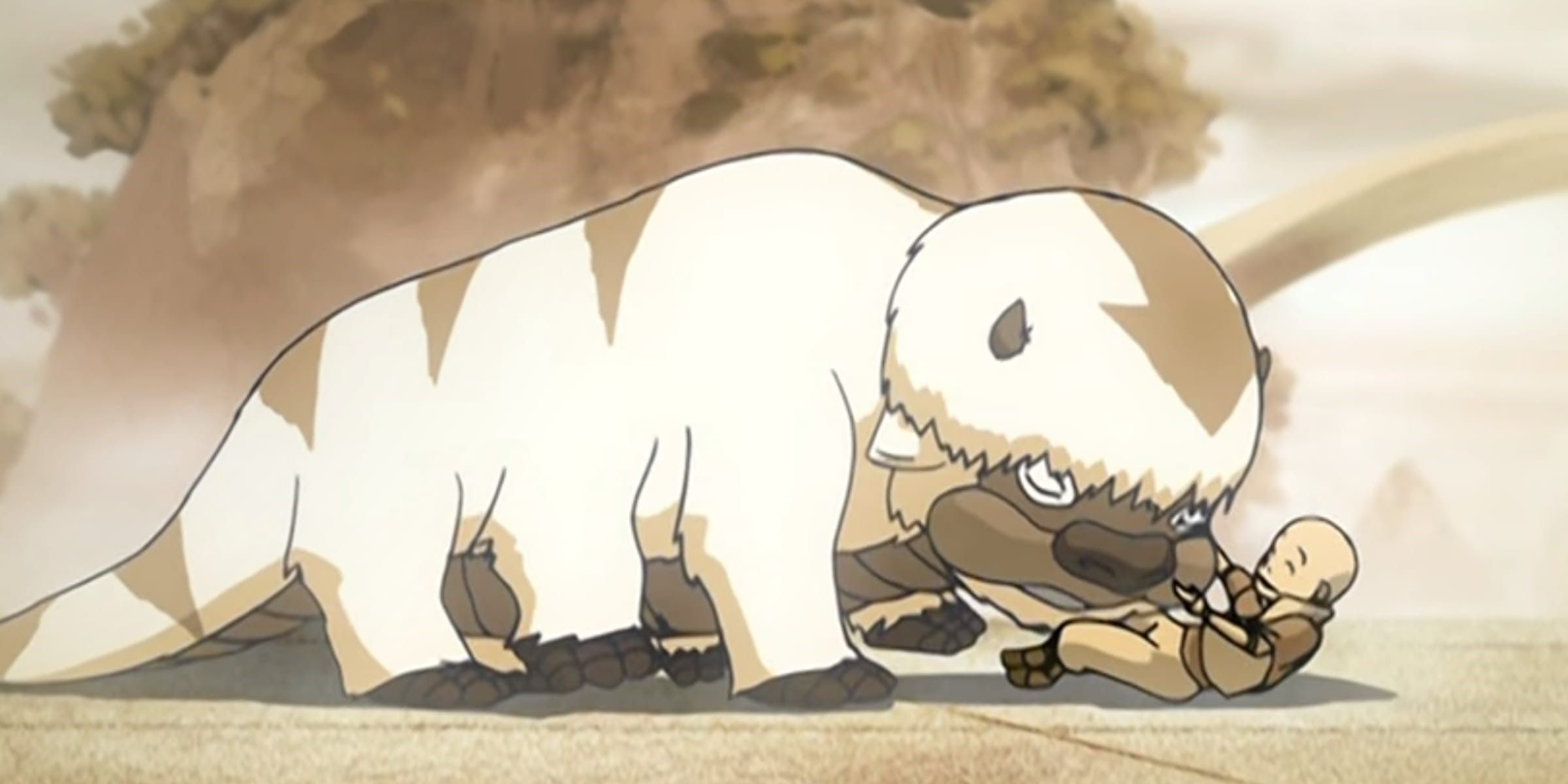 Aang and Appa play in Avatar: The Last Airbender.
