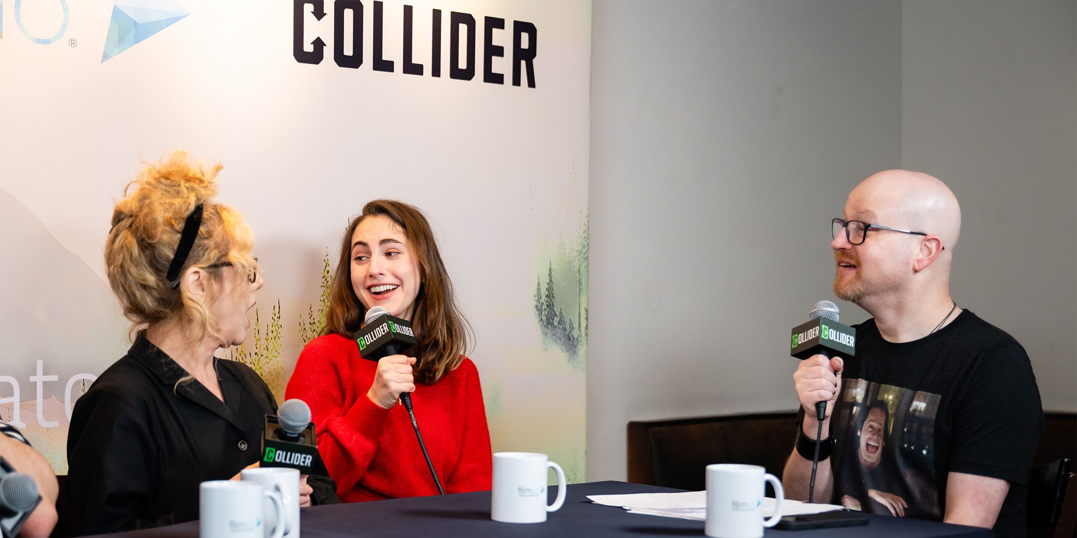 Between the Temples' Madeleine Weinstein (center) talking and Carol Kane (left) listening at Sundance 2024