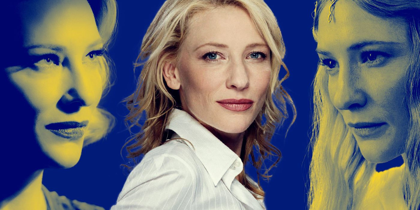 Blended image showing Cate Blanchett and her characters in Nightmare Alley and The Lord of the Rings.