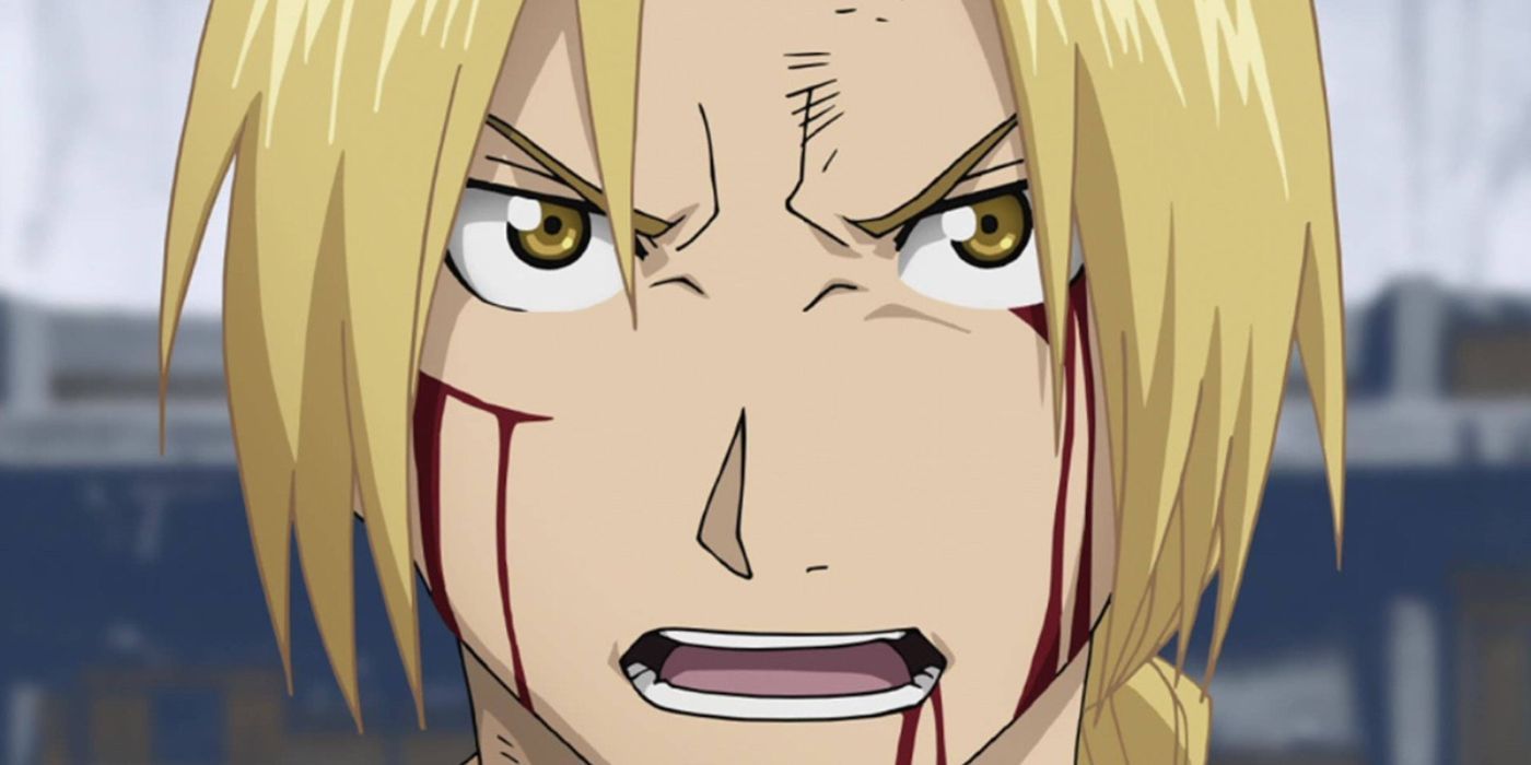 Close-up shot of Edward Elric looking strong and determined in Fullmetal Alchemist: Brotherhood.
