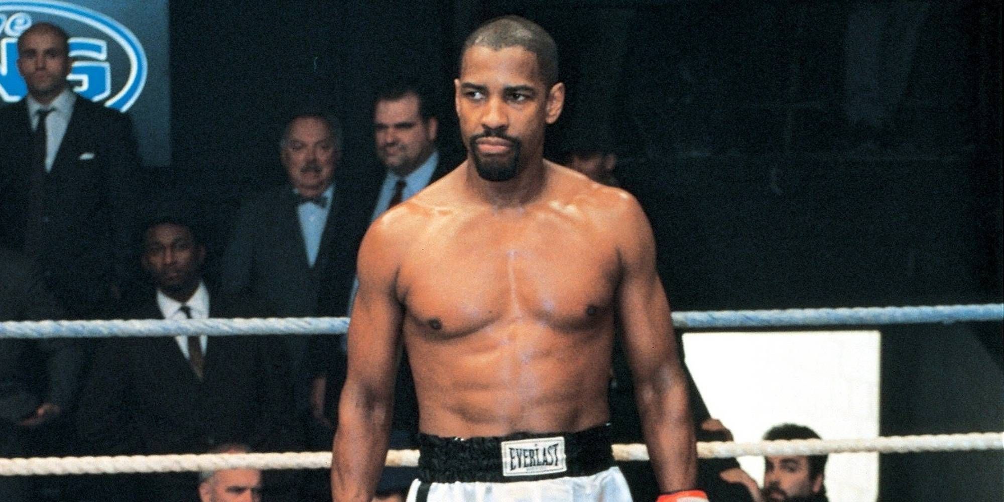 Rubin 'The Hurricane' Carter, standing shirtless in the boxing ring in The Hurricane