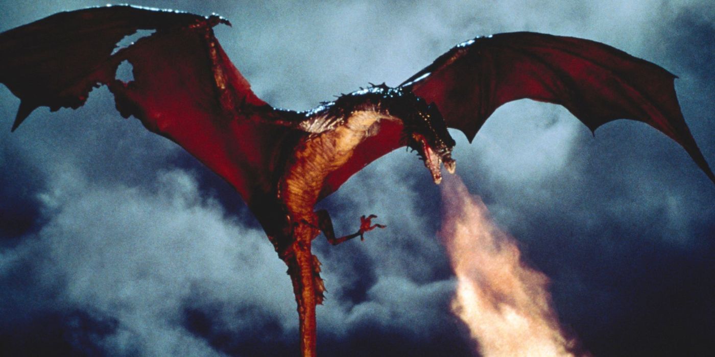 The dragon Vermithrax Pejorative breathing fire in 'Dragonslayer'