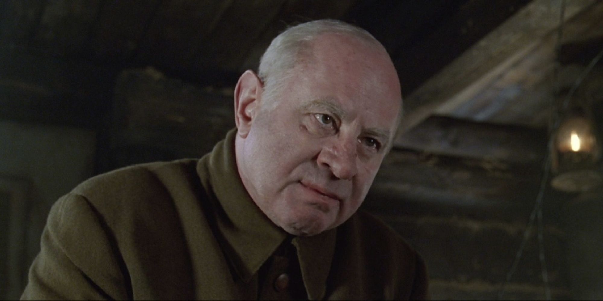 Nikita Khrushchev, played by actor Bob Hoskins, looks down menacingly in Enemy at the Gates.