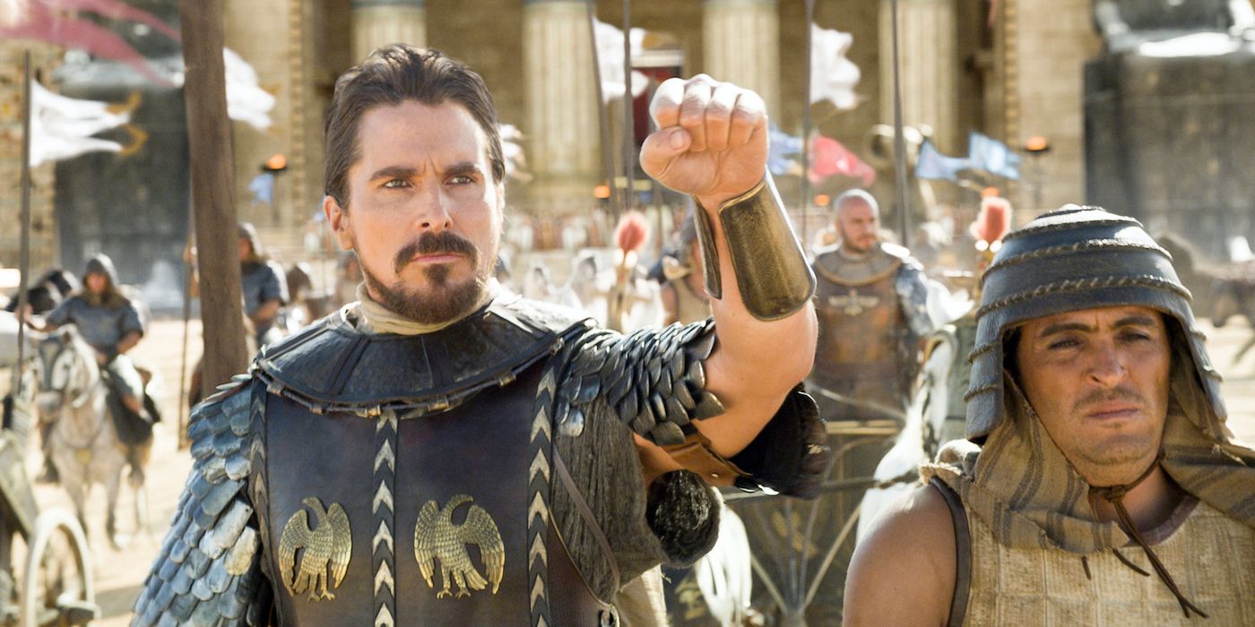 Moses raising his fist in a parade in Exodus: Gods and Kings