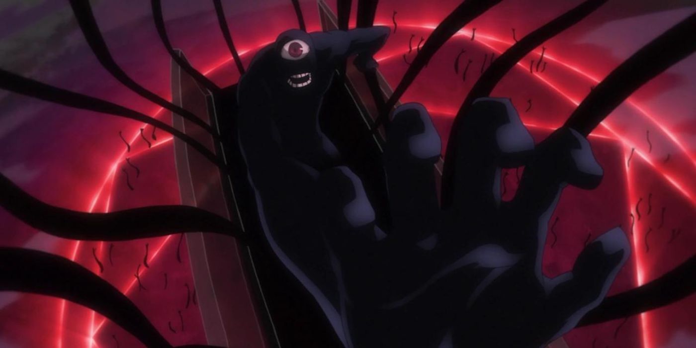 Father's new shadow form rising from a coffin in Fullmetal Alchemist: Brotherhood