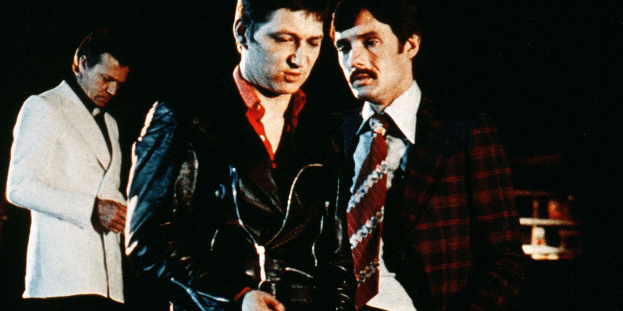 Rainer Werner Fassbinder, Karlheinz Böhm, and Peter Chatel as Franz, Max, and Eugen in Fox and His Friends
