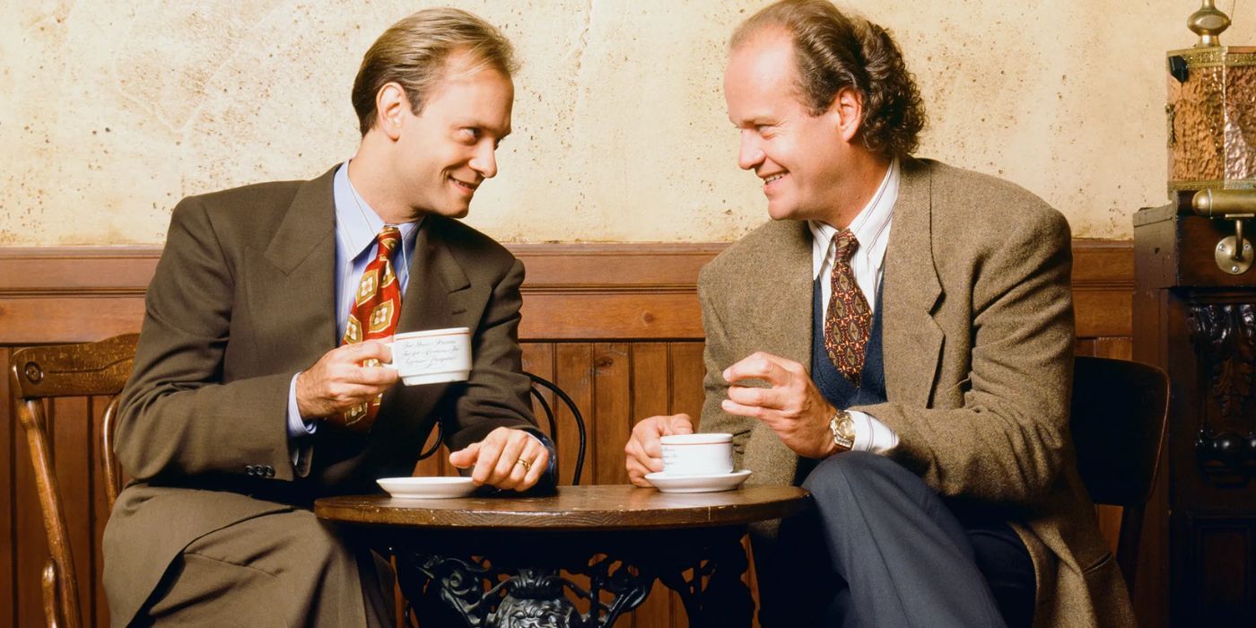 Frasier and Niles having coffee together. 