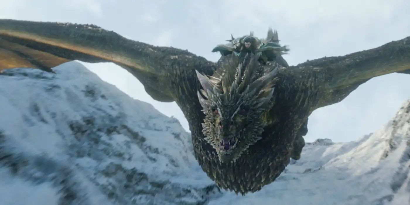 Jon Snow riding on Rhaegal