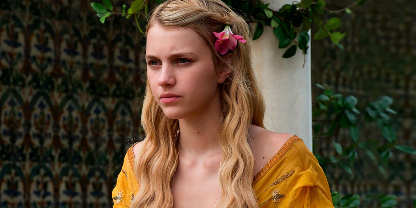 Nell Tiger Free as Myrcella Baratheon in a dress in Dorne in Game of Thrones