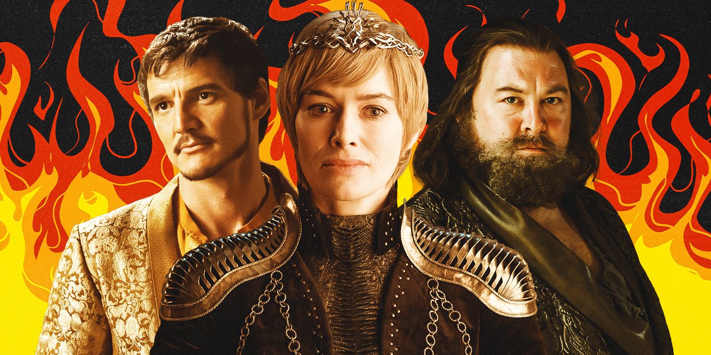 A custom image of Pedro Pascal as Oberyn Martell, Lena Headey as Cersei Lannister, and Mark Addy as Robert Baratheon from Game of Thrones