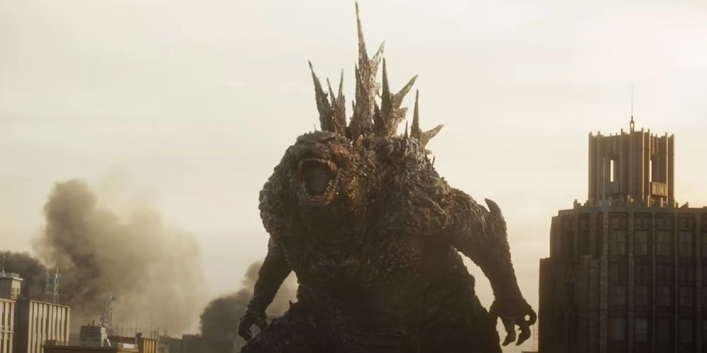 Godzilla destroys a city in Godzilla Minus One - 2023 