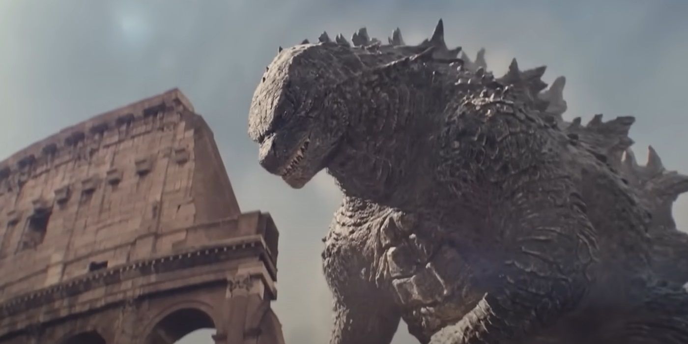 Godzilla at the colosseum in Rome in Godzilla X Kong: The New Empire