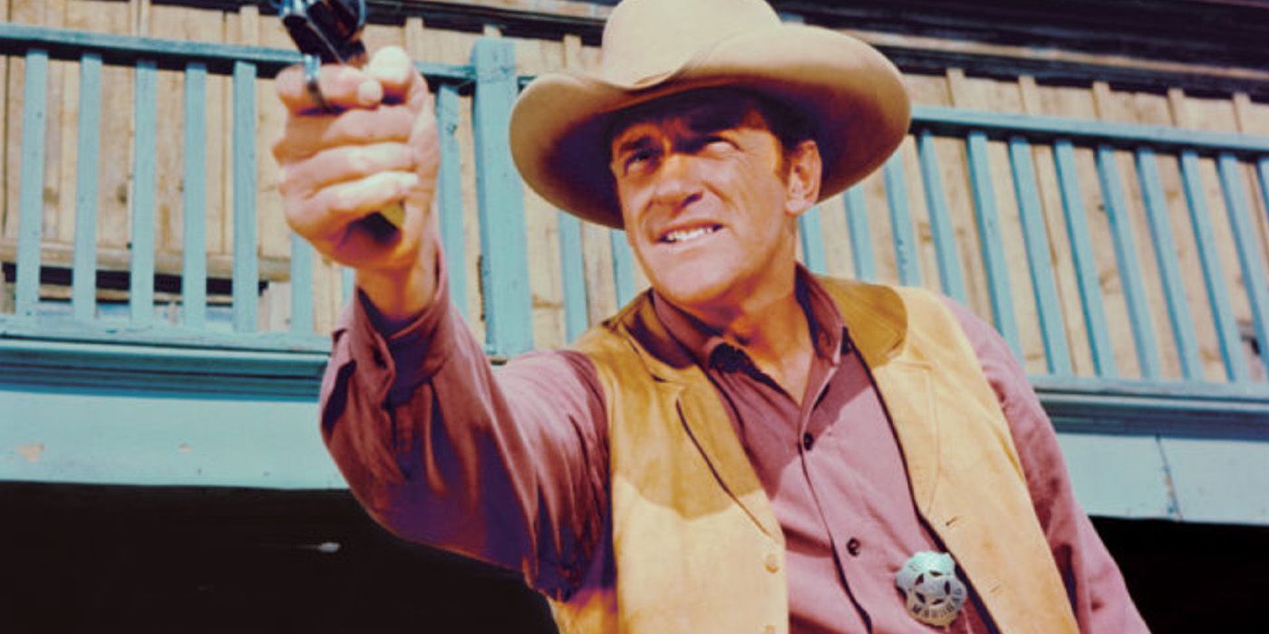 Marshal Dillon (James Arness) fires on 'Gunsmoke'