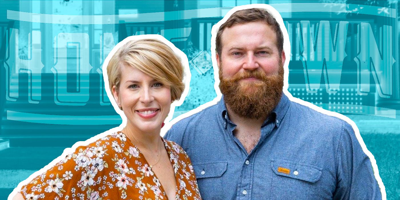A custom image of Erin and Ben Napier of Home Town talking about Season 7 of their HGTV series.