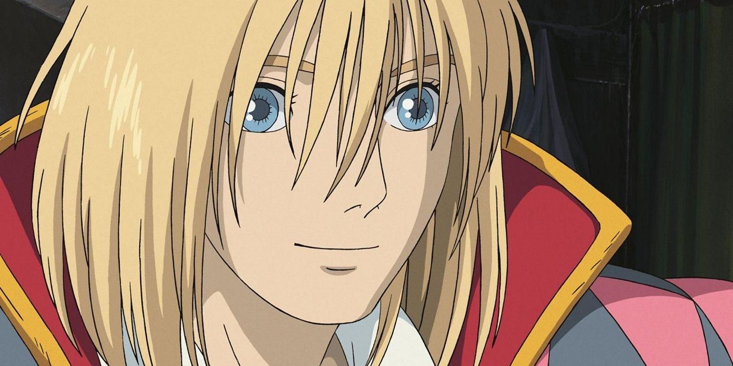 Howl Pendragon com cabelos loiros, sorrindo no castelo em movimento de Howl.