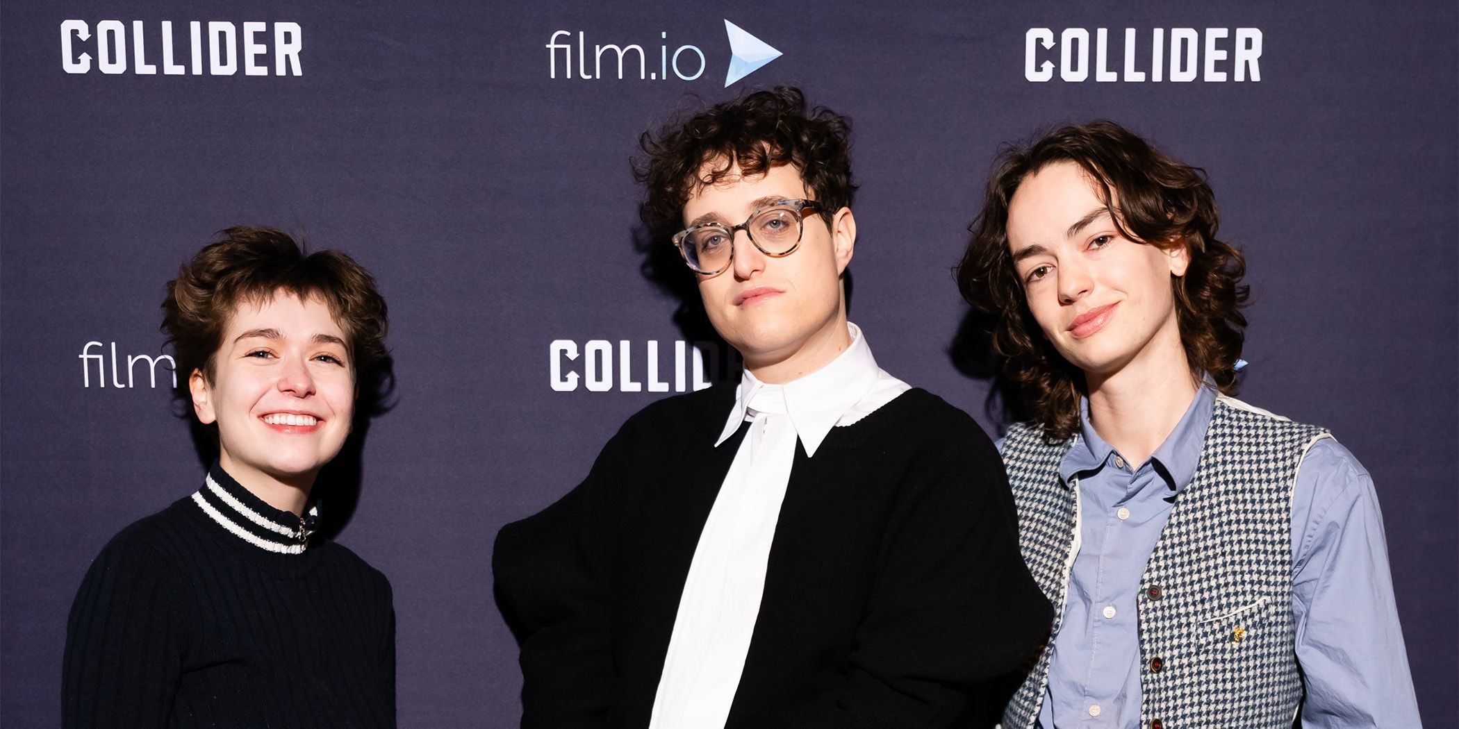 I Saw the TV Glow's Lindsey Jordan (left), director Jane Schoenbrun (center), and Brigette Lundy-Paine (right) posing for a photo at Sundance 2024