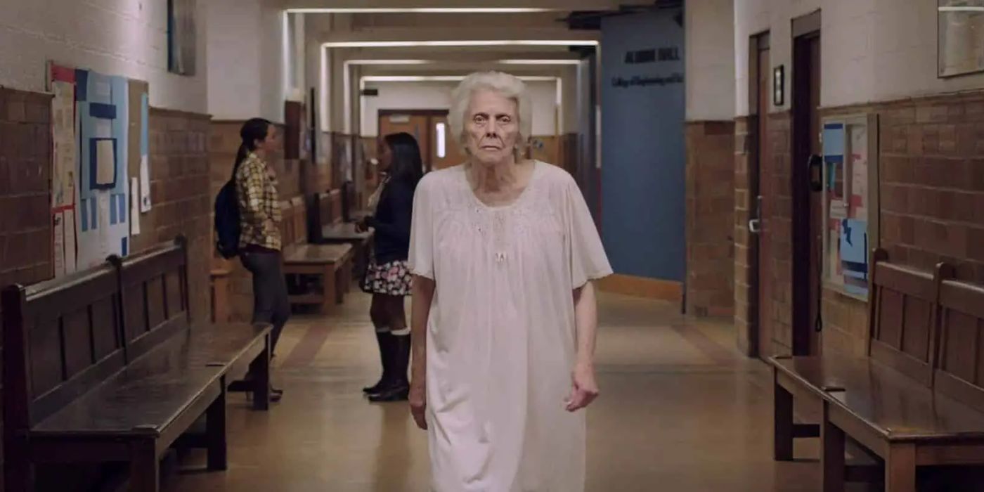 the entity from 'It Follows,' in the guise of an old woman in a hospital gown, stalks down a corridor