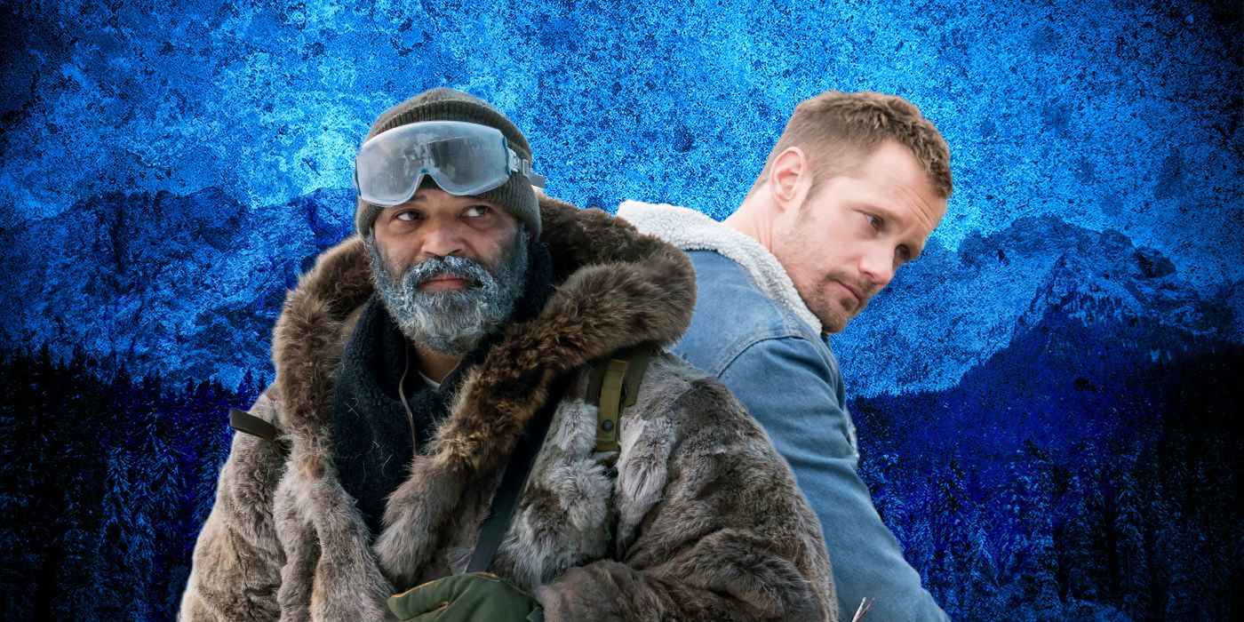 Feature Image of Jeffrey Wright and Alexander Skarsgard in front of a blue winter background