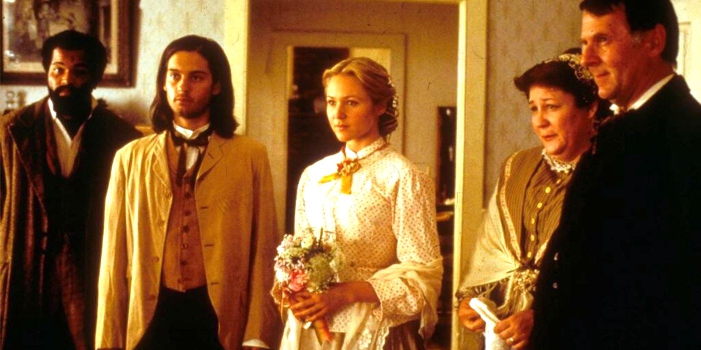 Jeffrey Wright as Holt, Tobey Maguire as Jake, Jewel as Sue Lee, Tom Wilkinson as Orton, and Margo Martindale as Wilma in Ride with the Devil