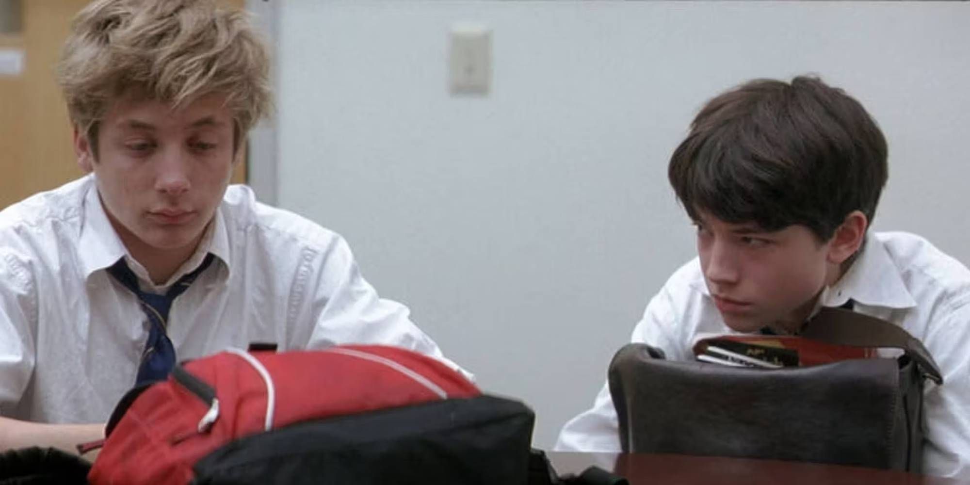 Jeremy Allen White and Ezra Miller looking bored in class in Afterschool
