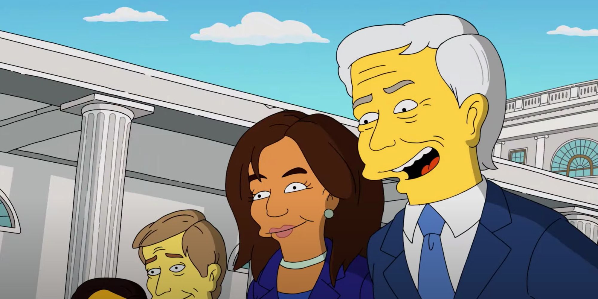 Kamala Harris standing next to Joe Biden in The Simpsons.