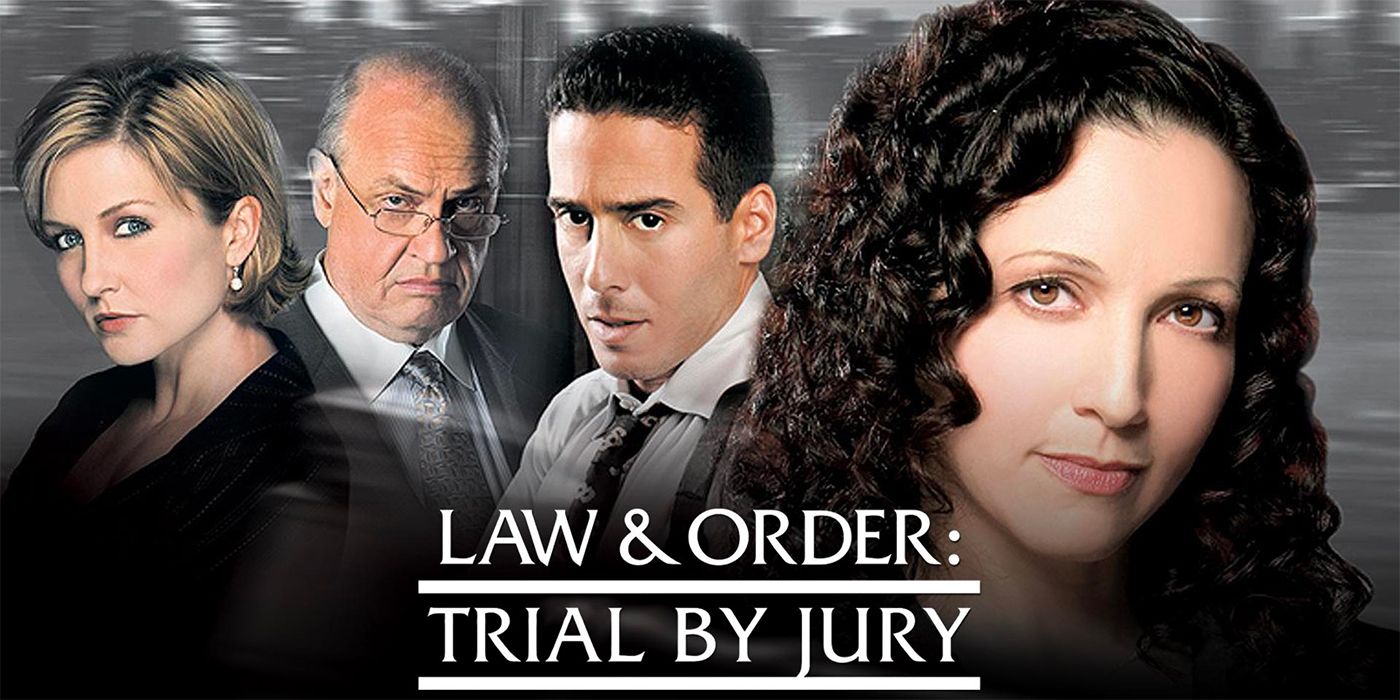 Bebe Neuwirth, Amy Carlson, John Doman, Jerry Orbach and Kirk Acevedo in Law & Order: Trial by Jury.