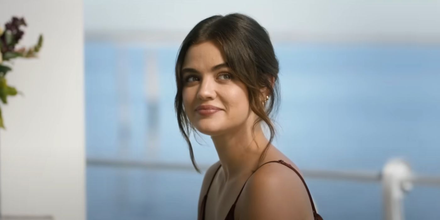 Lucy Hale smiling at a wedding in 'Which Brings Me to You'