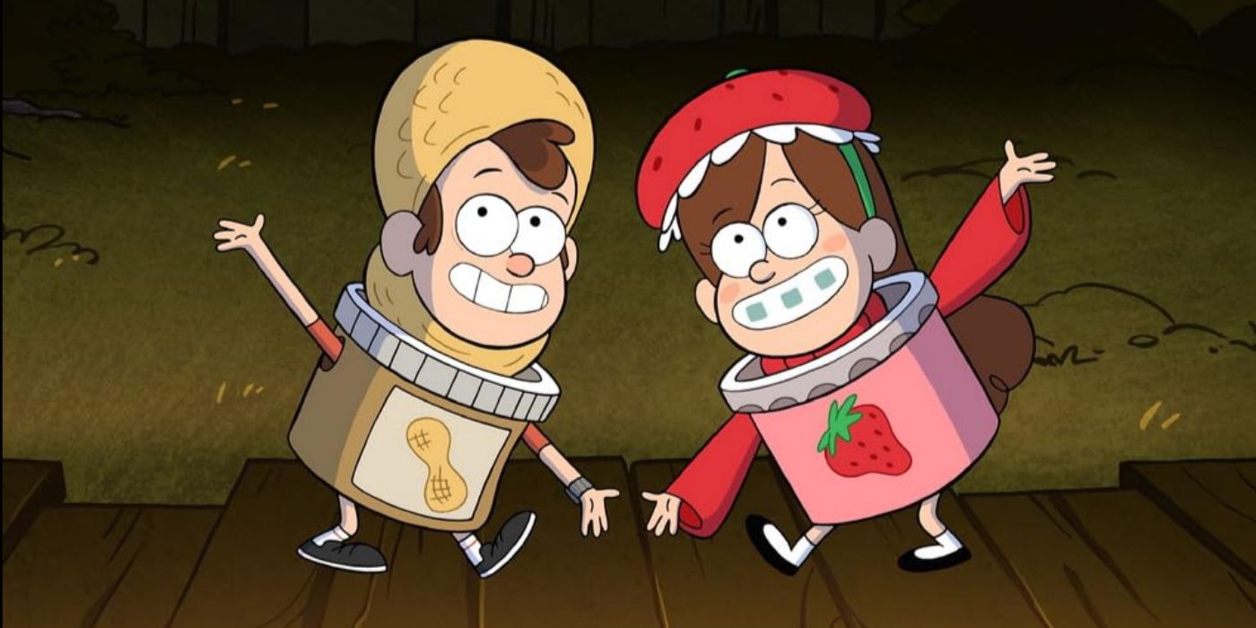 Mabel and Dipper posing in their Summerween costumes Gravity Falls