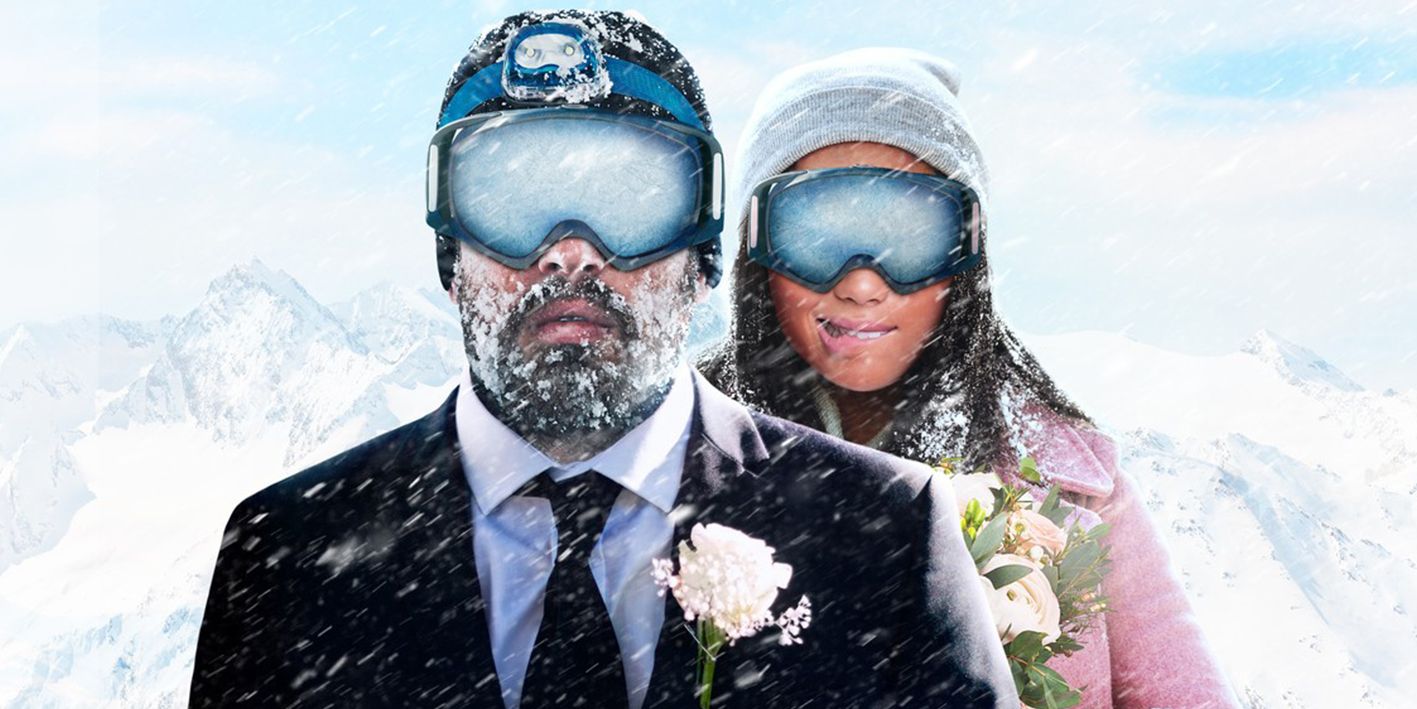 Married At First Sight main stylized photo of couple in snowy setting with ski googles- 2023 