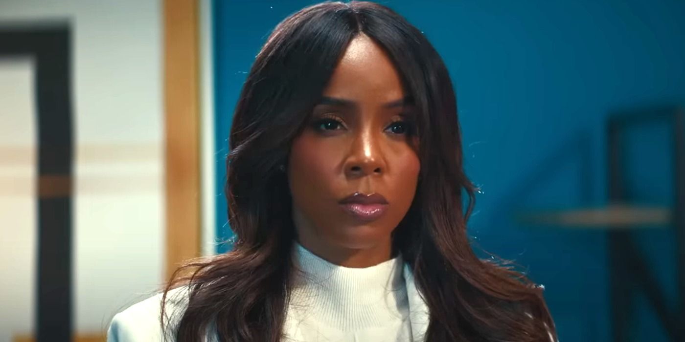 Kelly Rowland as Mea Harper looking sternly at a person off screen in Netflix's Mea Culpa