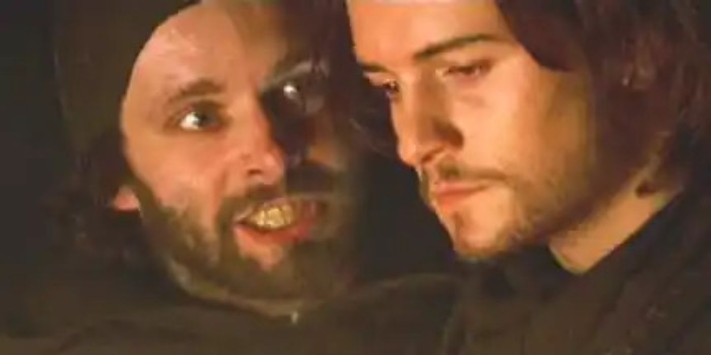 Michael Sheen as a priest talking to Orlando Bloom in Kingdom of Heaven 