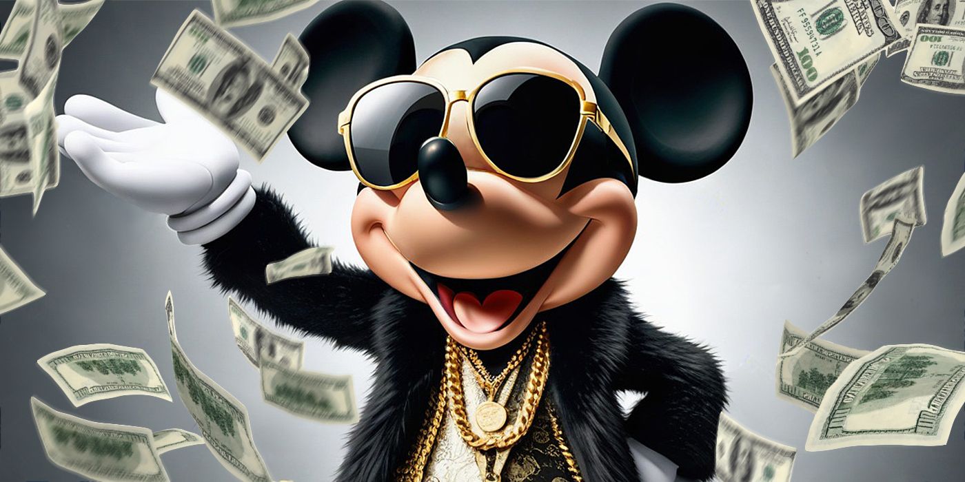 Mickey Mouse throwing cash