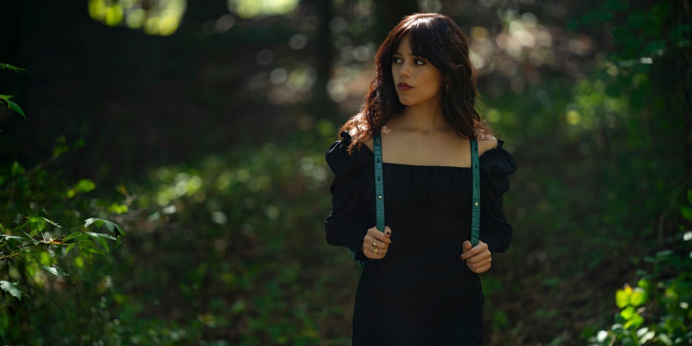 Jenna Ortega, wearing a black dress, as Cairo in Miller's Girl