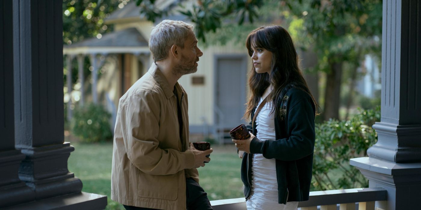 Martin Freeman and Jenna Ortega, as Jonathan and Cairo, in Miller's Girl