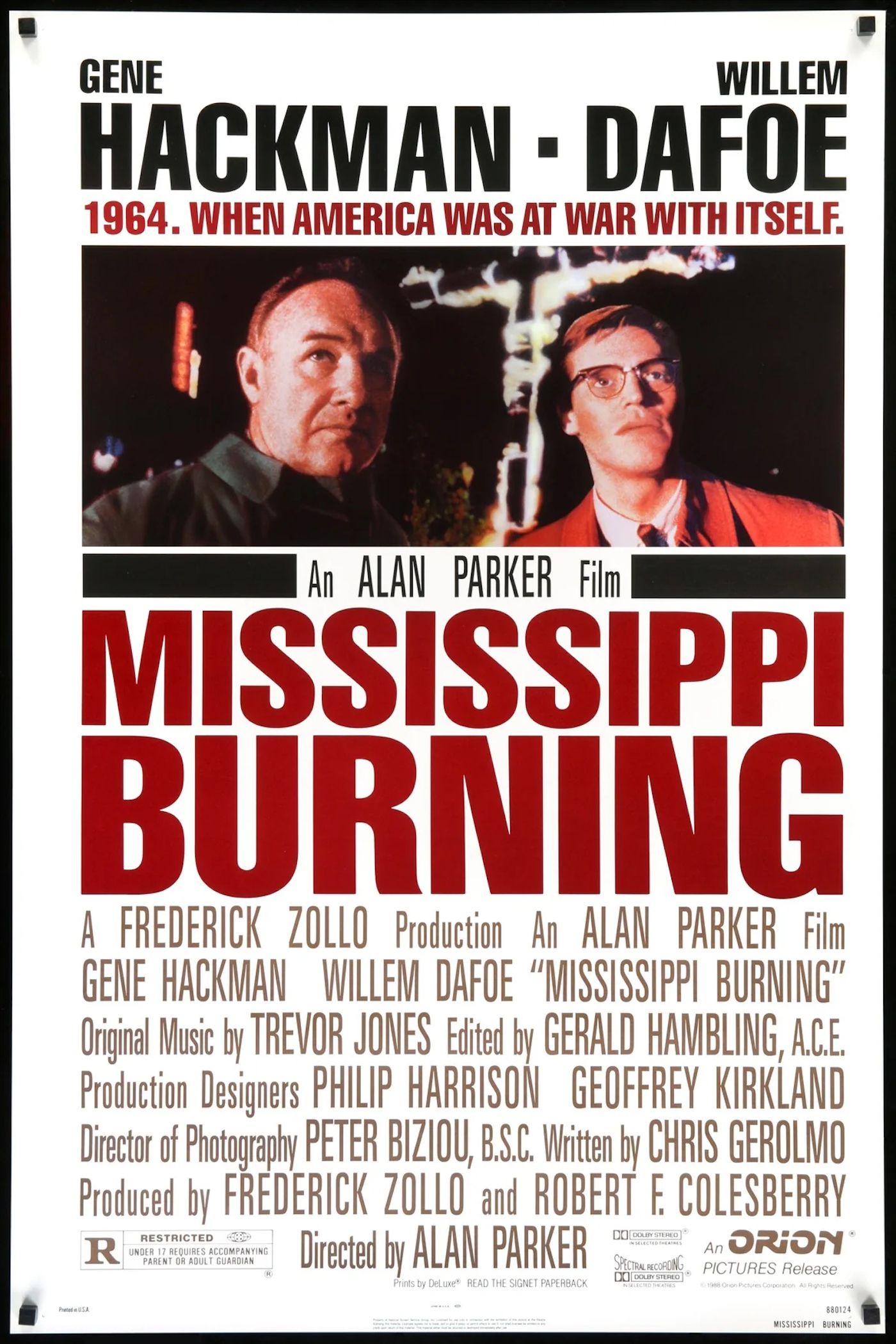 Gene Hackman and Willem Dafoe on the movie poster for Mississippi Burning