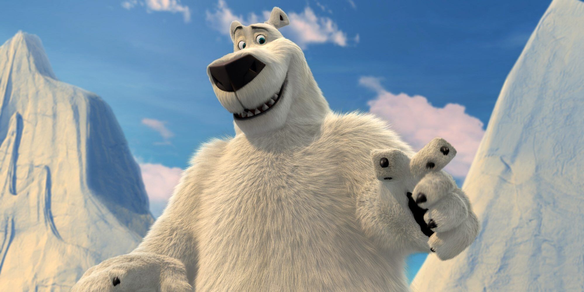 A still from the film Norm of the North, featuring Norm, voiced by Rob Schneider, in the arctic 