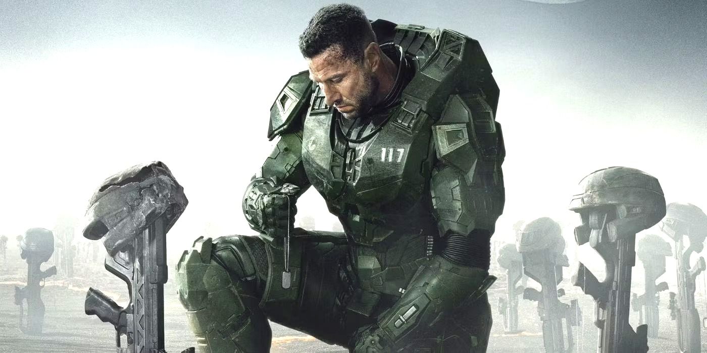 Pablo Schreiber as Master Chief on a cropped poster for Halo Season 2