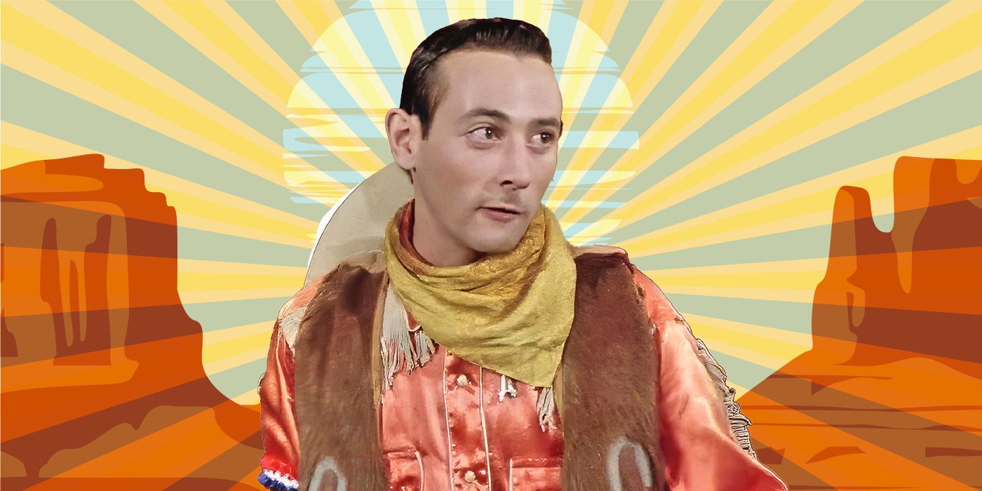 Feature image of Paul Reubens as a cowboy with a Western background