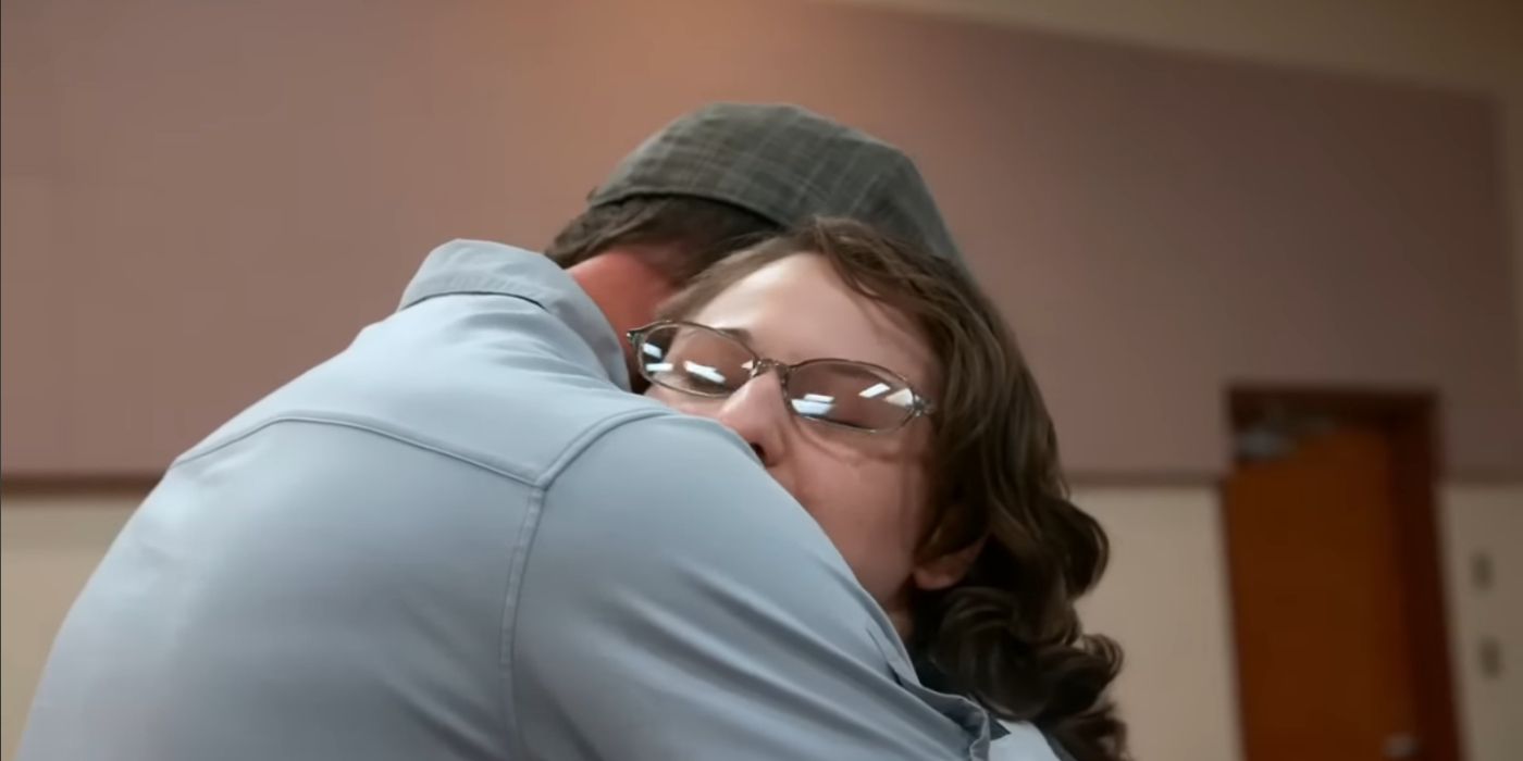 Gypsy Rose's father, Rod Blanchard, hugging her during a visit