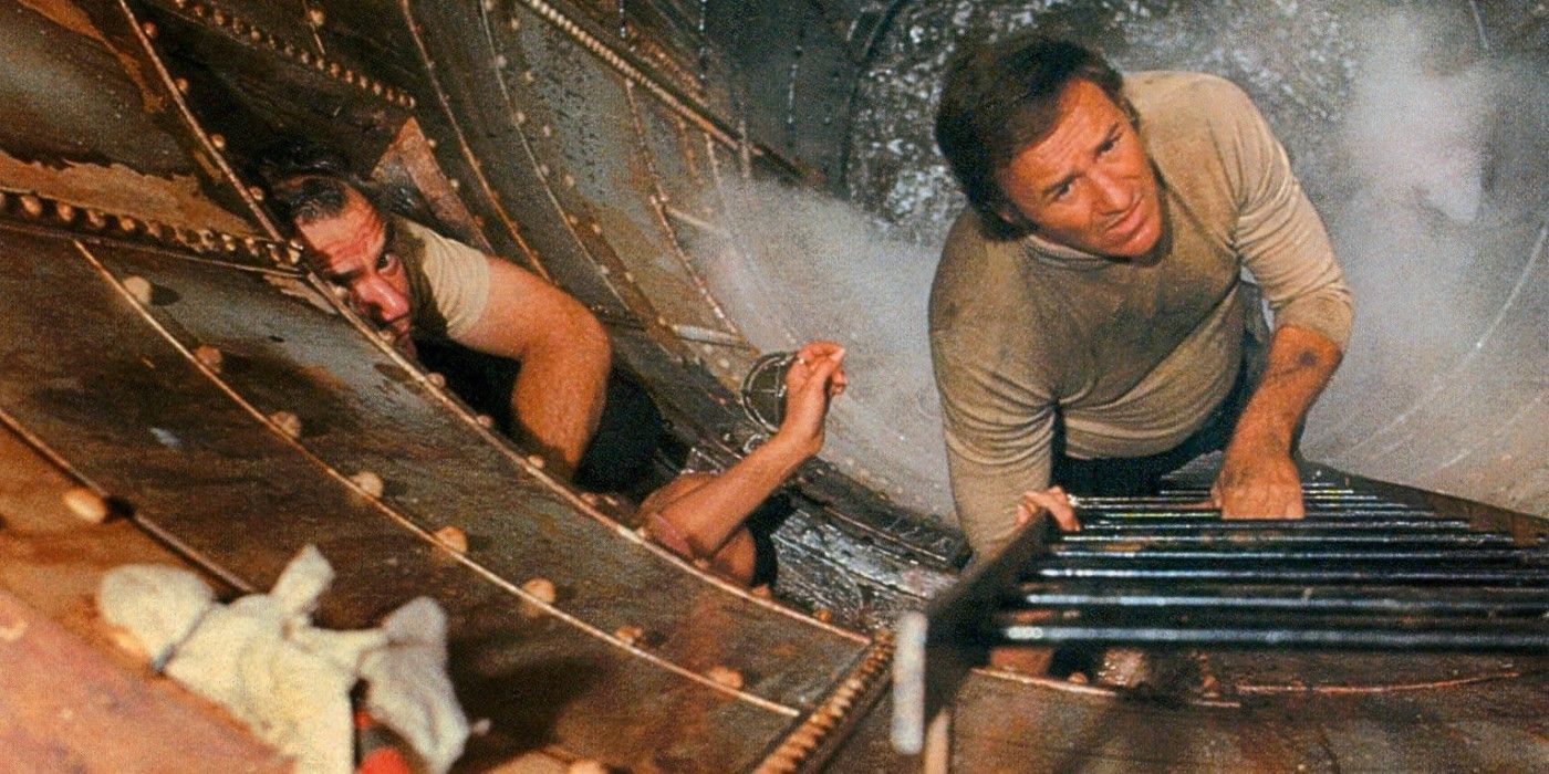 Acres (Roddy McDowall) climbs the ladder in the funnel, moments before his death in 'The Poseidon Adventure'