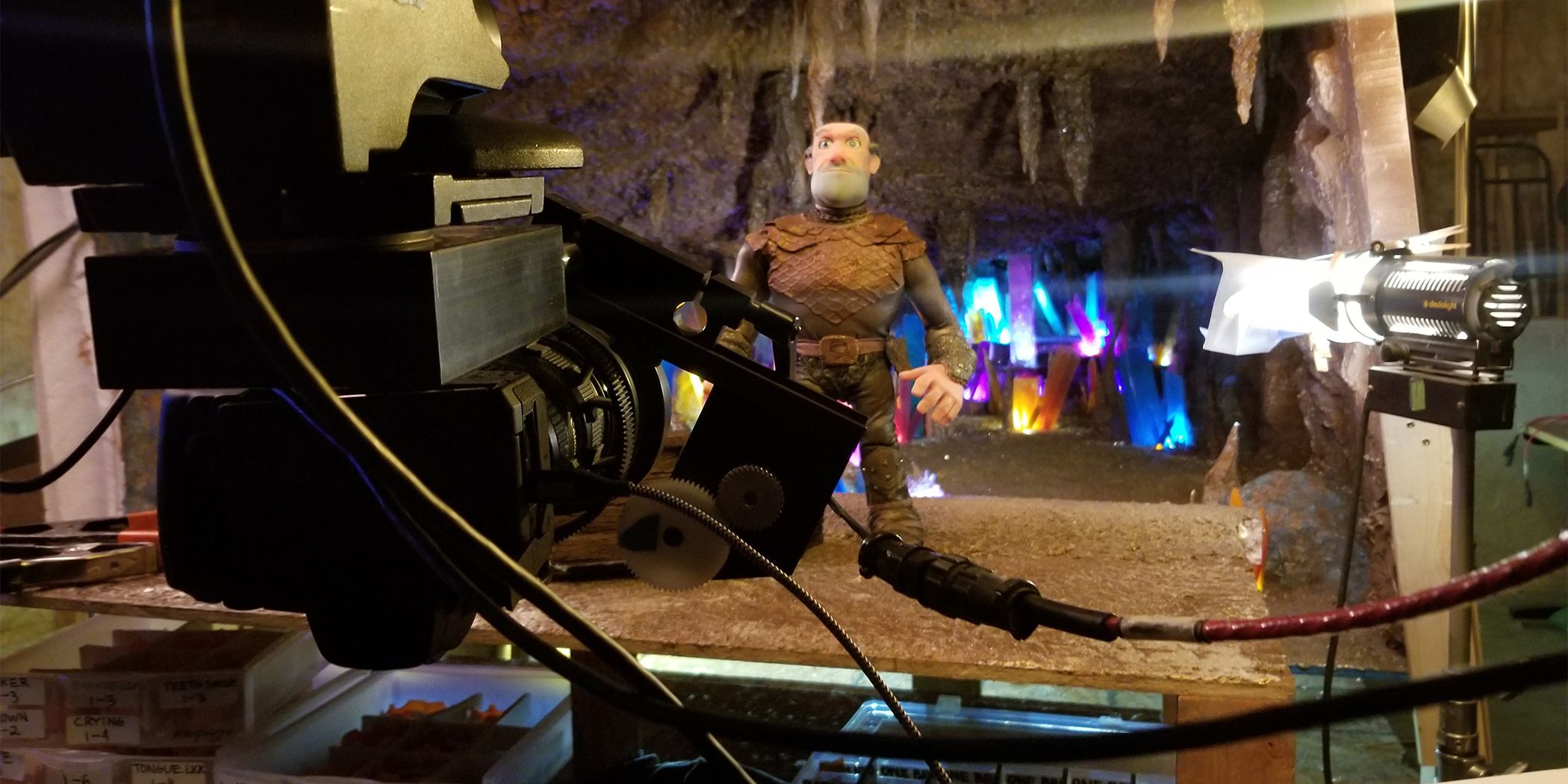 Filming the stop-motion for Ron Perlman's Slade in Saurus City