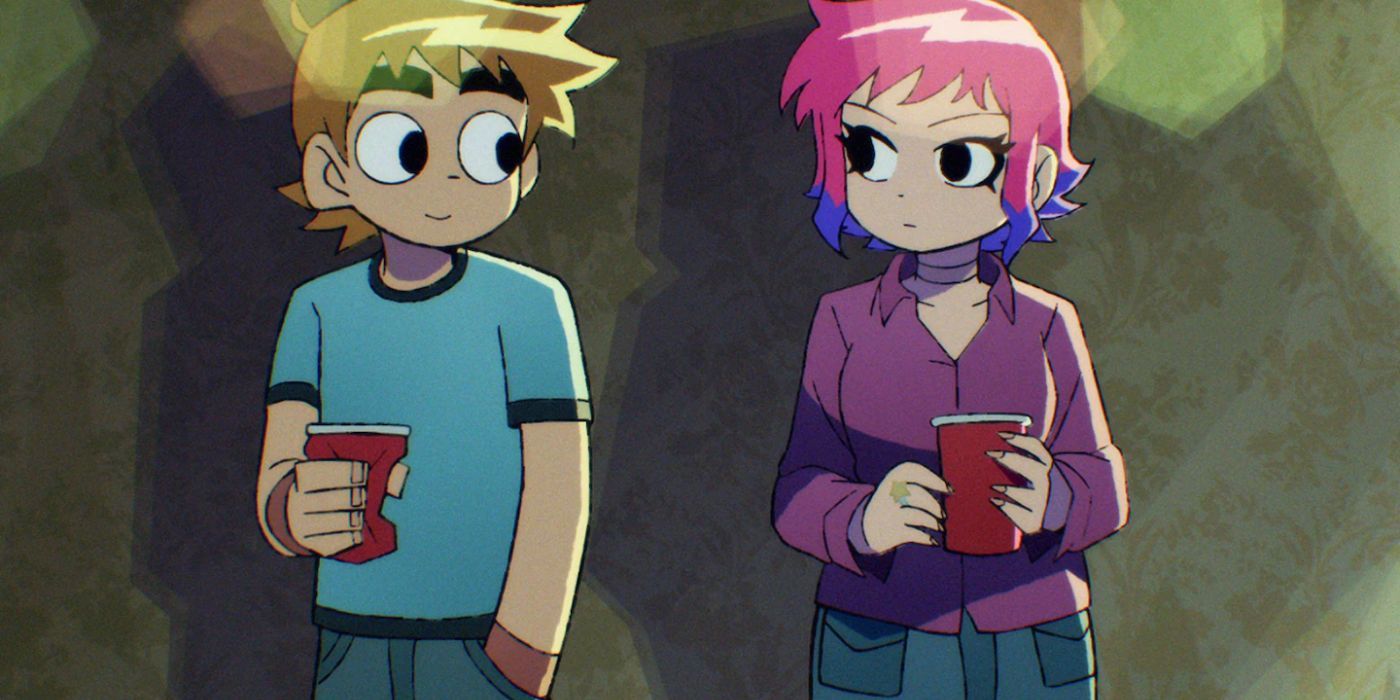 Scott Pilgrim (left) at a party with Ramona Flowers (right)