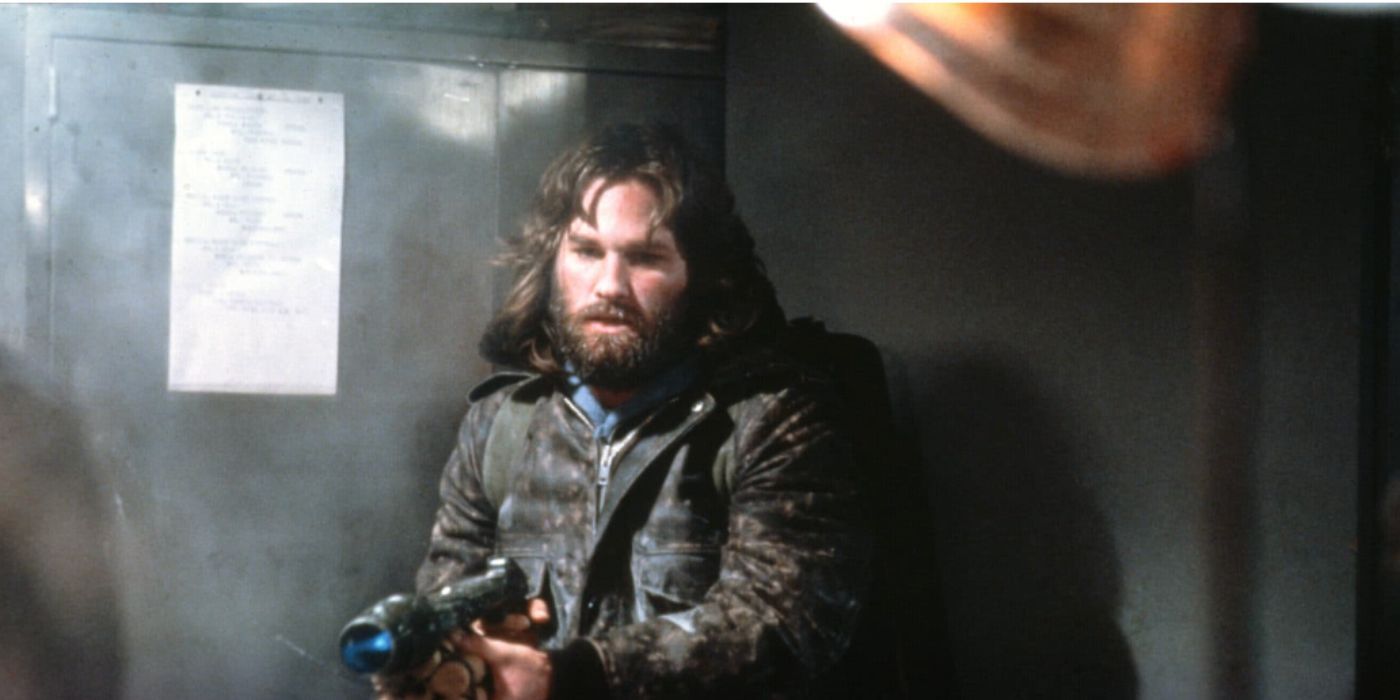 R.J. MacReady pointing a gun in 'The Thing'