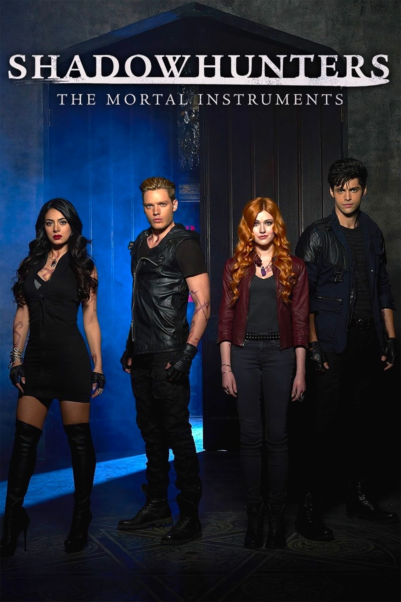 Emeraude Toubia, Dominic Sherwood, Katherine McNamara, and Matthew Daddario in the Shadowhunters TV show poster