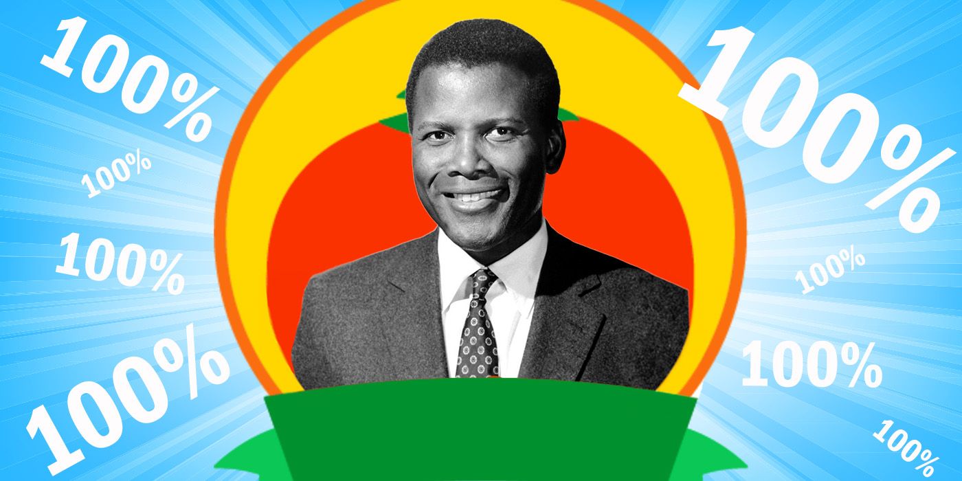 Feature Image of Sidney Poitier in the Rotten Tomatoes Certified Fresh logo with 100%'s 