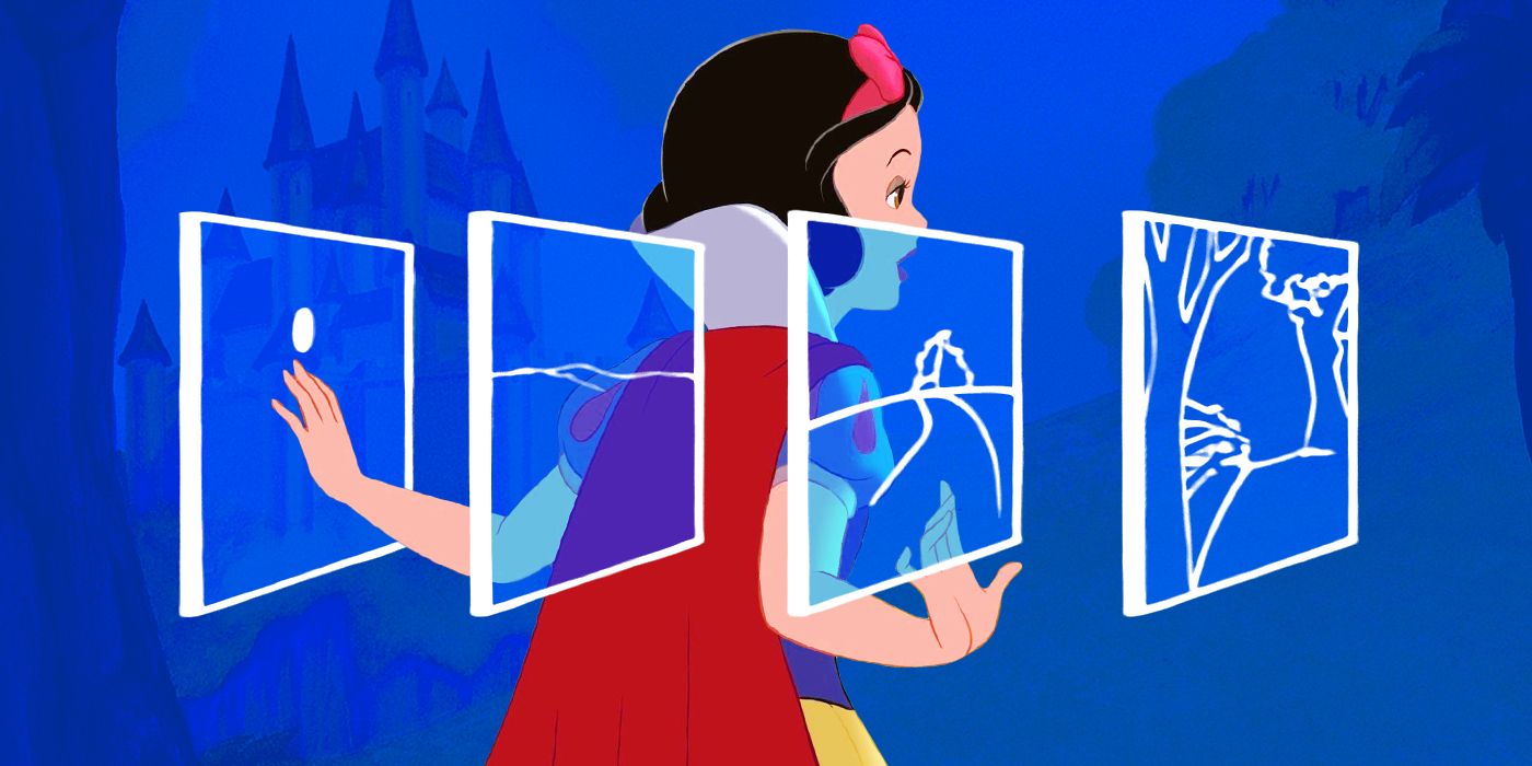 A custom image of Snow White and four glass panels